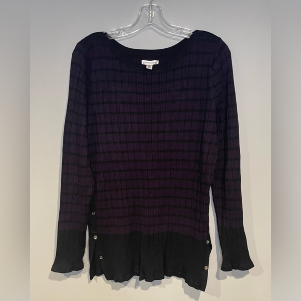 Croft & Barrow Lettuce Edge Tunic Sweater Plum Black Buttons Size XLarge